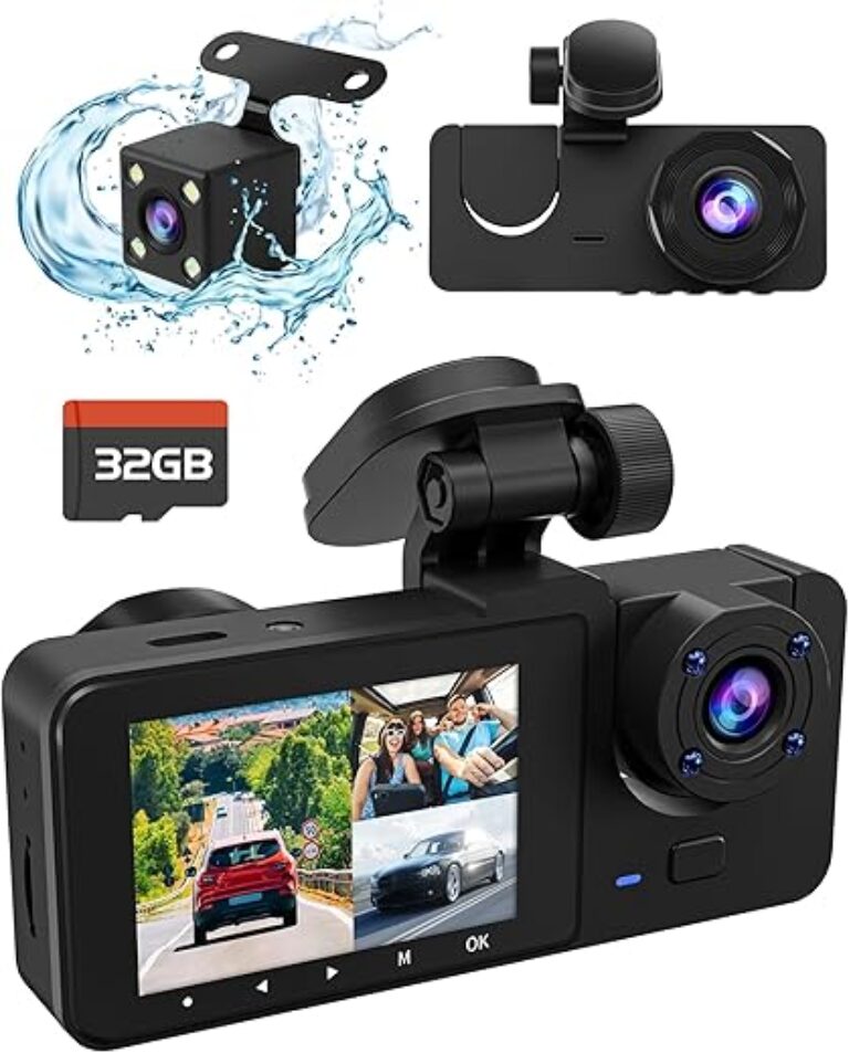 3 Channel Dash Cam Front and Rear Inside,4K Full UHD Dash Camera for Cars,Car Camera with IR Night Vision, 24 Hours Recording,Loop Recording, G-Sensor,Support 32 GB Max