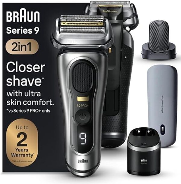 Braun Series 9 PRO+ Electric Razor for Men, 5 Pro Shave Elements & Shave-Preparing ProComfort Head, Closeness & Skin Comfort, SmartCare Center, PowerCase for Mobile Charging, Wet & Dry Use, 9599cc