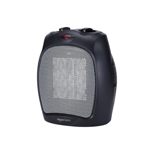 Amazon Basics 1500W Ceramic Indoor Personal Space Heater with Adjustable Thermostat, Black, 7.52"D x 6.34"W x 9.45"H