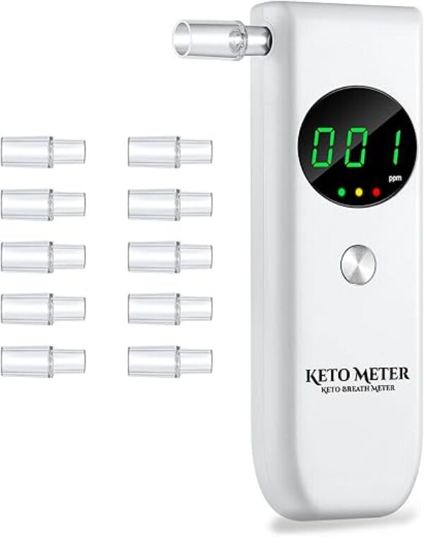 Breath Ketone Meter, New Upgraded Ketone Breath Breathalyzer, High Accuracy Ketone Meter Tracing Diet & Ketosis Status, Ketone Breath Analyzer with 10 Mouthpieces - White