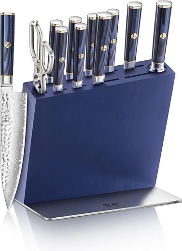 Cangshan KITA Series 12-Piece Knife HUA Knife Block Set, High Carbon X-7 Damascus Steel (Blue Block)