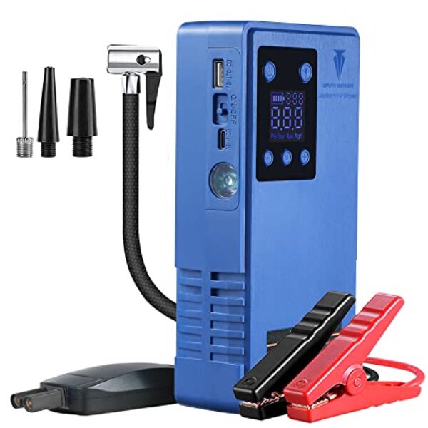 Car Jump Starter with Air Compressor, wireless Tire Inflator with Digital Screen Pressure Gauge 12V Auto Battery Booster