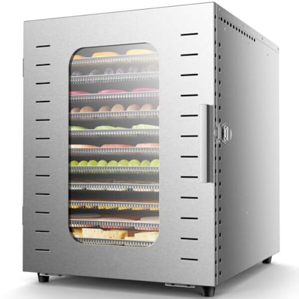 Commercial Large 12 Trays Food Dehydrator, Usable Area up to 22.67ft², 1200W Full Stainless Steel Dryer Machine, up to 190℉ Temperature, for Meat, Fruit, Beef, Herbs, and Pet Food