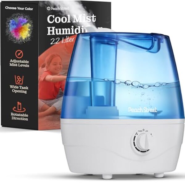 Cool Mist Humidifiers for Bedroom - 2.2L Water Tank, Baby, Office, Quiet Ultrasonic Air Vaporizer, Adjustable Mist Level, 360 Nozzle Rotation, Auto-Shut Off, Large Area Humidifier Easy Fill and Clean