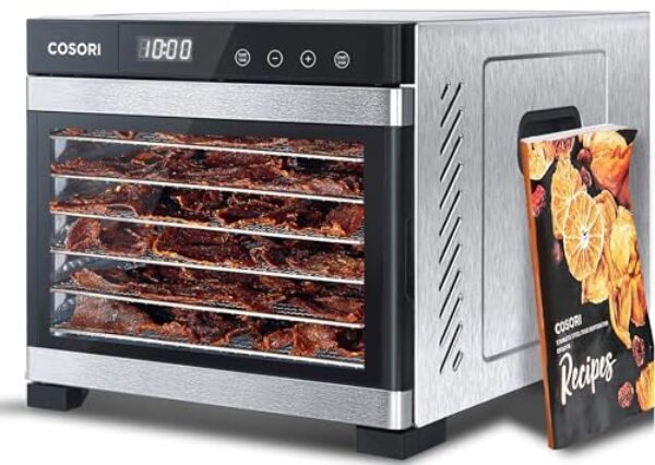 COSORI Food Dehydrator for Jerky, Holds 7.57lb Raw Beef with Large 6.5ft² Drying Space, 6 Stainless Steel 13"x12" Trays, 165°F Dehydrated Dryer for Dog Treats, Herbs, Meat, Fruit, and Yogurt, Silver