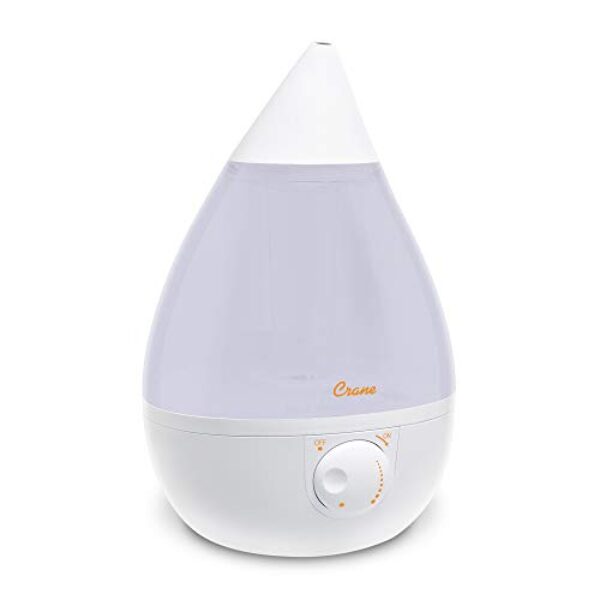 Crane Ultrasonic Cool Mist Humidifier for Bedroom, Baby Nursery, Kids Room, Plants, or Office, Large 1 Gallon Tank, Filter Optional, White