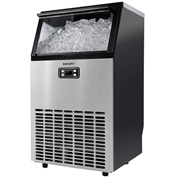 EUHOMY Commercial Ice Maker Machine - 99lbs Daily Production, 33lbs Ice Storage, Stainless Steel Freestanding & Under Counter Ice Maker, Ideal Ice Maker for Home/Bar/Restaurant/Outdoor Activities