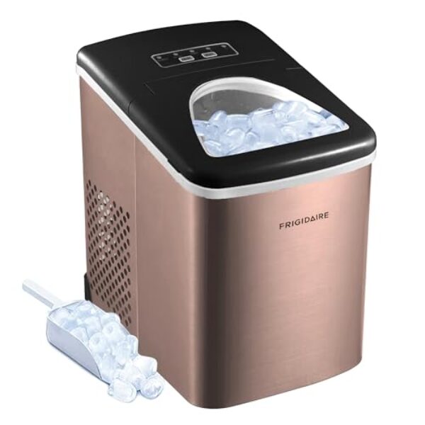 FRIGIDAIRE - Stainless Steel Countertop Ice Maker Machine with 26 lb Capacity | Ice Machine Makes 9 Cubes Every 7-15 Minutes | Portable Ice Maker for Countertop with Ice Shovel & Drain Plug