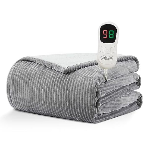 Homemate Heated Blanket Electric Throw - 50"x60" Heating Blanket Throw 4 Hours Auto-Off 5 Heat Levels Blanket Over-Heat Protection Soft Flannel Sherpa Heater ETL Certification