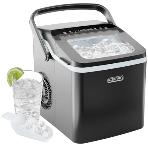 Iceman Dual-Size Ice Maker Countertop - Portable Ice Machine, Large and Small Ice Machine Maker with Self Cleaning, 9 Cubes in 7 Mins, 22lbs/24hrs, for Home, Kitchen, Office, Party, Ice Scoop Included