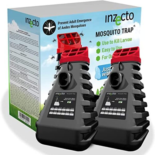 INZECTO Mosquito Control Trap — Device to Effectively Kill Mosquitoes & Their Larvae — Outdoor Mosquito Eradicator That is Effective Long-Term — Activates with Tap Water — 2 Traps