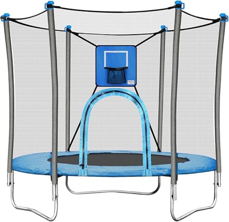 Kids Trampoline, Toddler Trampoline, 6ft/72in Trampoline for Kids with Basketball Hoop,Trampoline with Enclosure for Ourdoor and Indoor, W-Shaped Leg for More Stable, Elasticity from 36 pcs Springs