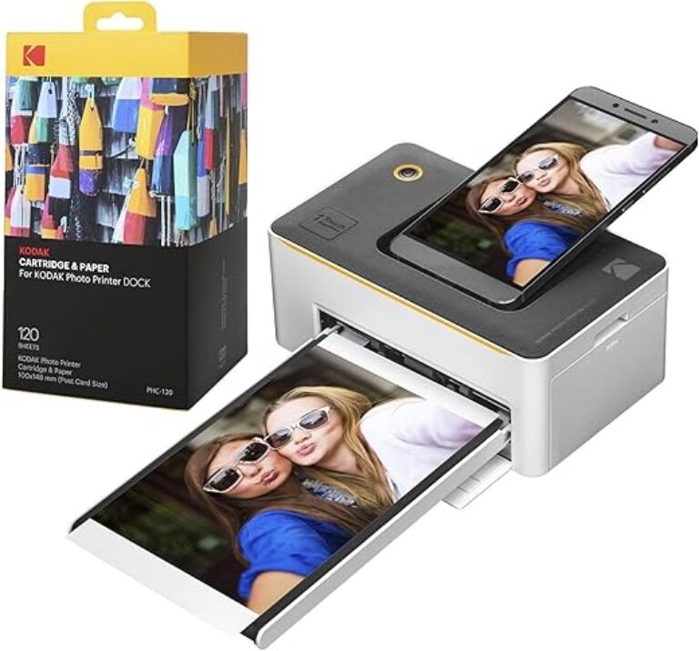 Kodak Dock Premium 4x6” Portable Instant Photo Printer (2022 Edition) Bundled with 120 Sheets | Full Color Photos, 4Pass & Lamination Process | Compatible with iOS, Android, and Bluetooth Devices