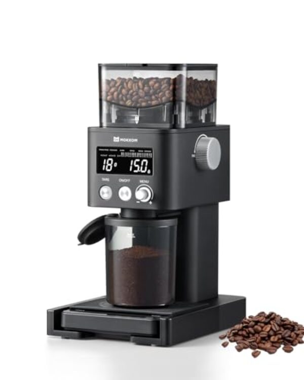 MOKKOM Coffee Grinder with Removable Coffee Scale via Bluetooth Connectivity, Anti-static Conical Burr Coffee Bean Grinder, 31 Precise Settings for Espresso/Drip/Pour Over/Cold Brew/French Press