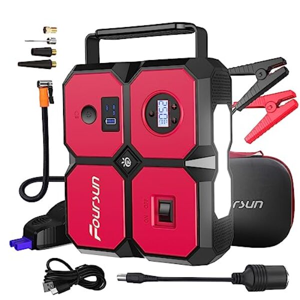 Portable Car Jump Starter with Air Compressor, Foursun 4000A 26800mAh Jump Starter Battery Pack (All Gas/8.0L Diesel) 150PSI Digital Tire Inflator, 12V Car Lithium Battery Jump Box Pack Power Charger