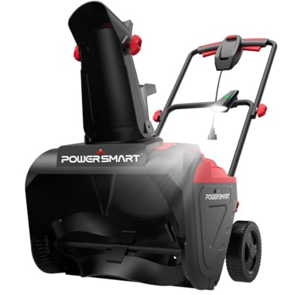 PowerSmart 21 Inch Electric Snow Blower - 120V 15 Amp, 2100 RPM, LED Light for Yard, Road