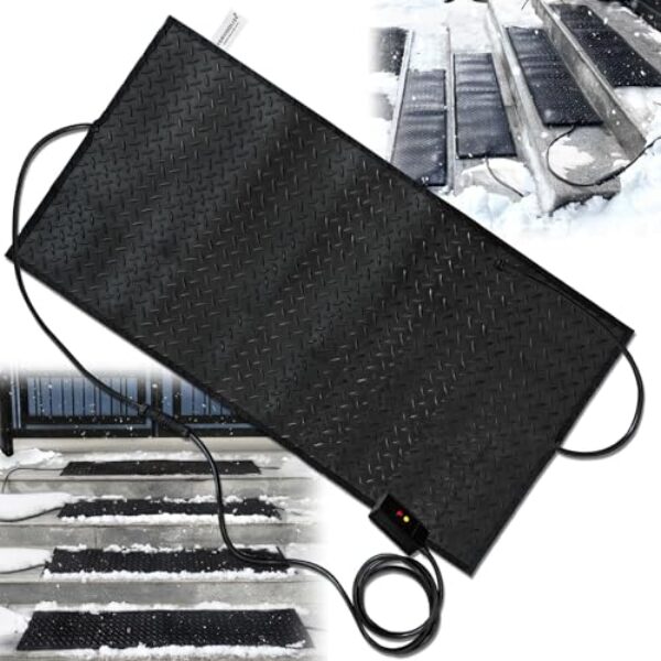 Snow Melting Mat, 30 x 48in Non-Slip Electric Heated Foot Mat, Heated Walkway Mat with Power Cord and Timming, Rubber Snow and Ice Heated Pad for Winter Outdoor Stairs, Sidewalks, Garages