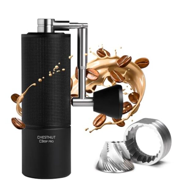 TIMEMORE Manual Coffee Grinder Stainless Steel Coffee Bean Grinder with Foldable Handle Chestnut C3S ESP PRO Internal Adjustable Setting, Double Bearing Positioning for Espresso Grinder Coffee BLACK