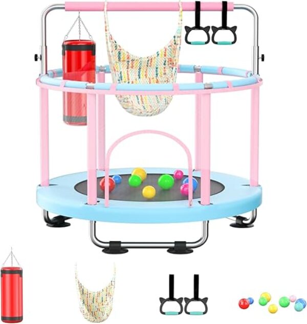 Trampoline for Kids, 55" Toddler Trampoline with Safety Enclosure Net, 440lbs Indoor Outdoor Baby Kids Trampoline, Trampoline Indoor Toy Jumping Mat, Birthday Gifts for Children Boy Girl