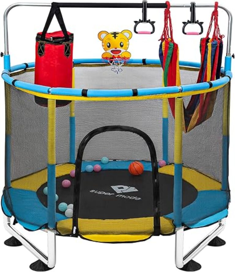 Trampoline for Kids, 5FT Adjustable Toddler Trampoline, Indoor/Outdoor Baby Trampoline with Enclosure Net, No-Gap Safe Design, Gifts for Boys & Girls