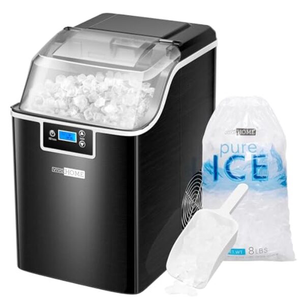 VIVOHOME Nugget Ice Maker Countertop, Portable Pebble Ice Maker Machine with 44lbs/Day, Soft Chewable Pellet Ice Machine with Self-Cleaning, Scoop, 10 Ice Bags, for Home Kitchen, Party, RV, Camping