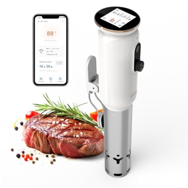 WiFi Sous Vide Cooker ISV-101W-INKBIRD 1000 Watts Sous Vide Machine Thermal Immersion Circulators 3D Water Circulation Heating with App Preset and Machine Recipes, Pre-alarm |Best Gift (White)