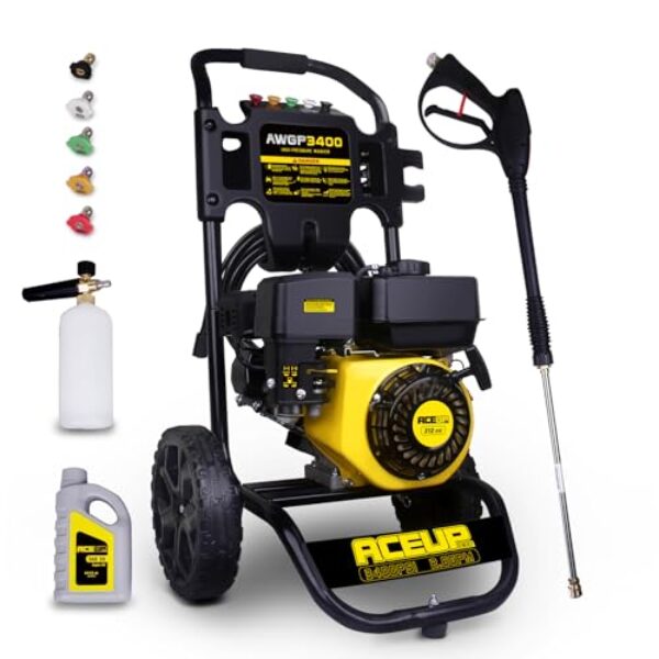 Aceup Energy Gas Pressure Washer 3400 PSI 2.6 GPM, High Pressure Washer 212CC Gas Power