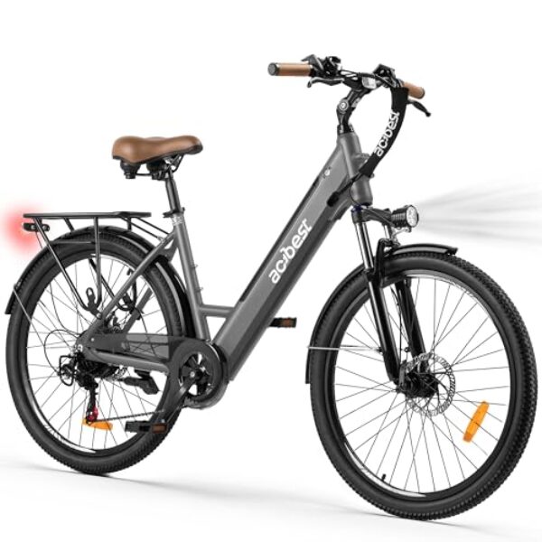 ACTBEST Core Electric Bike for Adults - 468Wh Removable Battery, 26 inch Step Thru Electric Bicycle, Peak 750W Brushless Motor Cityrun Ebike, with 7 Speed, Up to 50 Miles, E-Bikes, Grey