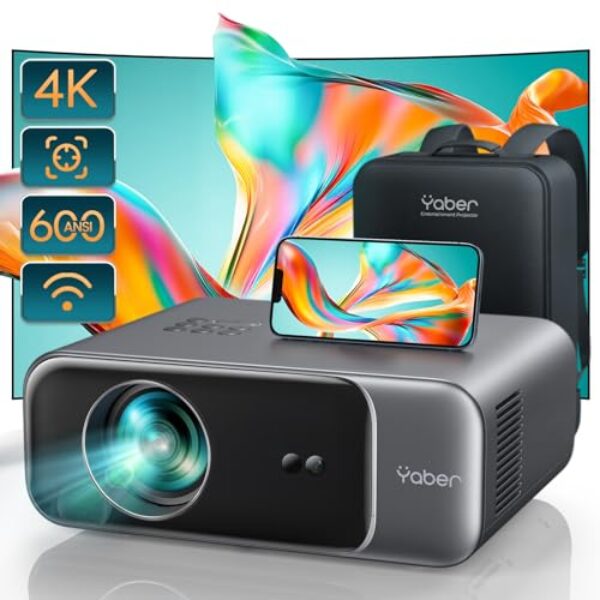 [Auto Focus/4K Support] Projector with WiFi 6 and Bluetooth 5.2, YABER Pro V9 600 ANSI Native 1080P Outdoor Movie Projector, Auto 6D Keystone & 50% Zoom, Home Theater Projector for Phone/TV Stick/PC