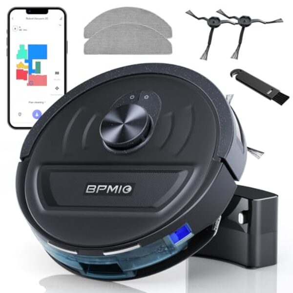 BPMIO Robot Vacuum and Mop Combo 5500Pa Max Suction with LiDAR Navigation Smart Mapping, 120 Min Runtime Customized Cleaning Schedule, Works with Alexa/WiFi/App, Great for Pet Hair, Carpet, Hard Floor