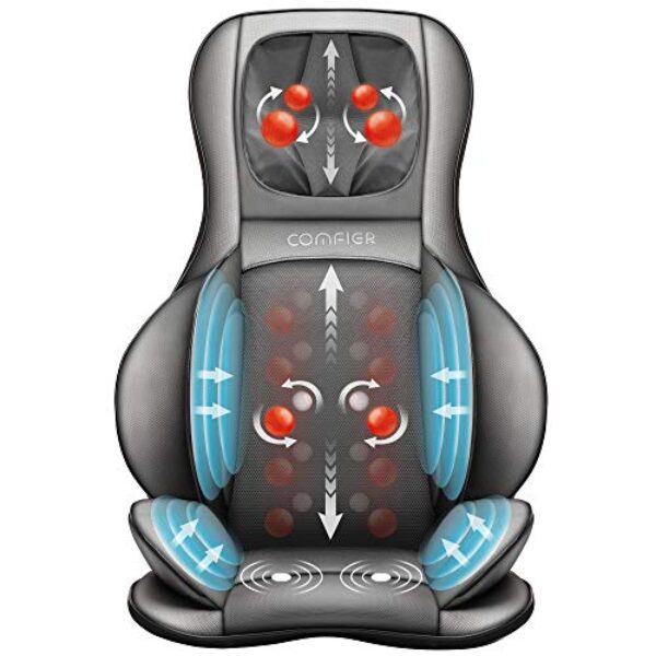 COMFIER Massager Chair with Heat, Shiatsu Neck Back Massager Portable with Compress & Rolling,Massage Chair Pad for Full Back, Neck & Shoulders,Full Body Pain, Gray