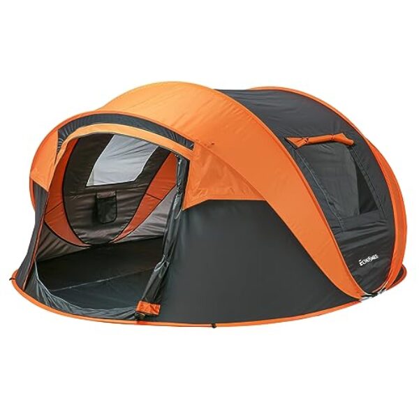 EchoSmile Camping Instant Tent, 4/6/8 Person Pop Up Tent, Water Resistant Dome Tent, Easy Setup for Camping Hiking and Outdoor, Portable Tent with Carry Bag, for 3 Seasons (Black&Orange (5-8 Person))