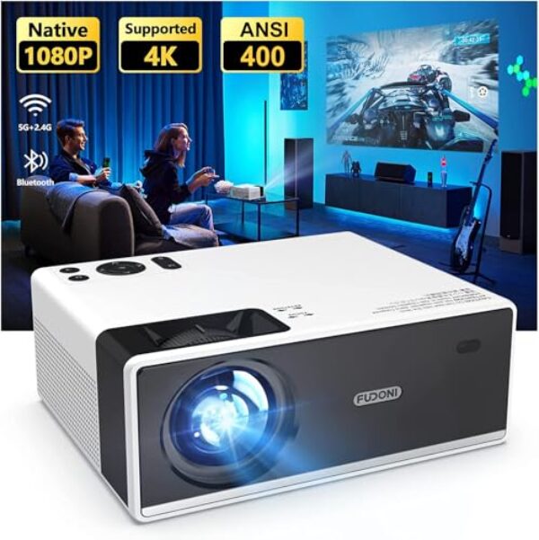 FUDONI Projector with WiFi and Bluetooth, Outdoor Portable 4K Support Projector 18000L HD 1080P Max 300" Display Zoom, Movie Video Home Theater Projector Compatible with HDMI/USB/Phone/Laptop/TV Stick