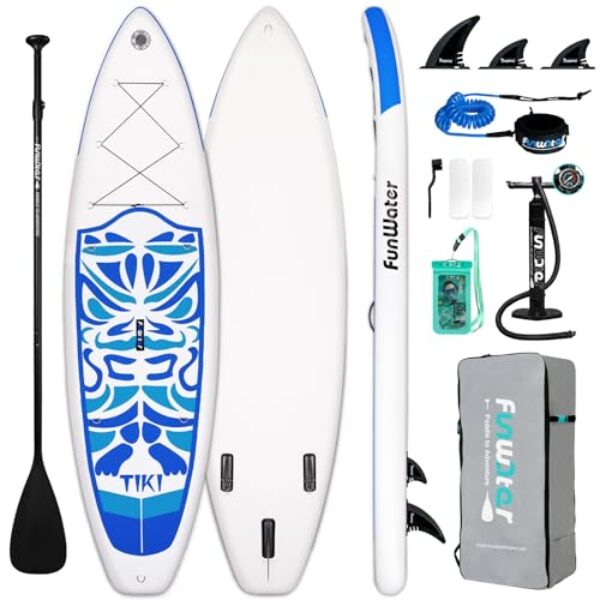 FunWater Inflatable 10'6×33"×6" Ultra-Light (17.6lbs) SUP for All Skill Levels Everything Included with Stand Up Paddle Board, Adj Floating Paddles, Pump, ISUP Travel Backpack, Leash,Waterproof Bag