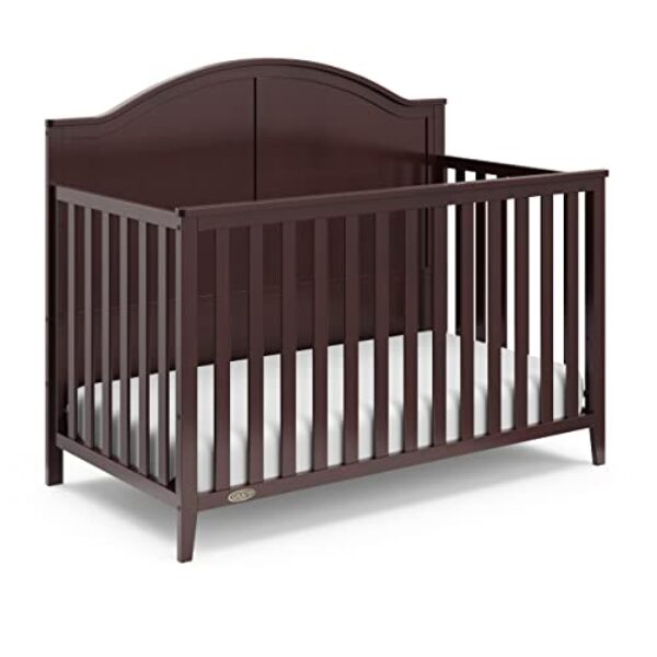 Graco Wilfred 5-in-1 Convertible Crib (Espresso) – GREENGUARD Gold Certified, Converts to Toddler Bed and Full-Size Bed, Fits Standard Full-Size Crib Mattress, Adjustable Mattress Support Base