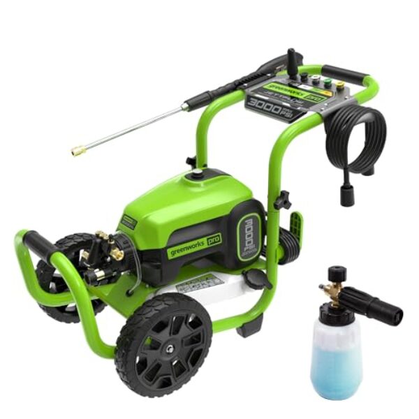 Greenworks 3000 PSI Pressure Washer (2.0 GPM Max) with Foam Cannon – Easily Remove Dirt and Grime on Siding, Fences, Patios,