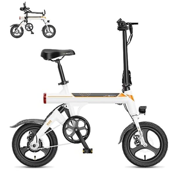 Jasion EB3 Electric Bike for Adults 21mph Folding Adults Electric Bicycles, 350W Brushless Motor, 36V 7.5Ah Battery, Center Suspension, 3 Levels Assist, 14" Foldable ebike for Adults and Teens