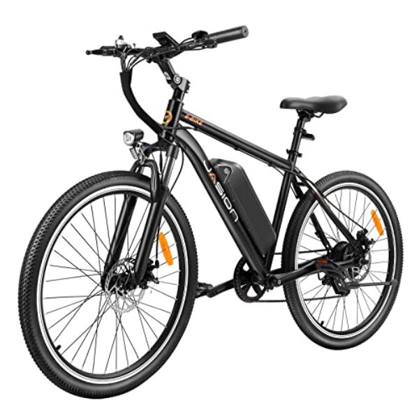 Jasion EB5 Electric Bike for Adults with Peak 500W Brushless Motor, 40Miles 20MPH Commuting Electric Mountain Bike with 360Wh Removable Battery, 7-Speed, 26" Tires and Front Fork Suspension