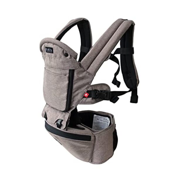 MiaMily Hip Seat Baby Carrier - 6 Carry Positions - Newborn to Toddler - Lumbar Support - Stone Grey