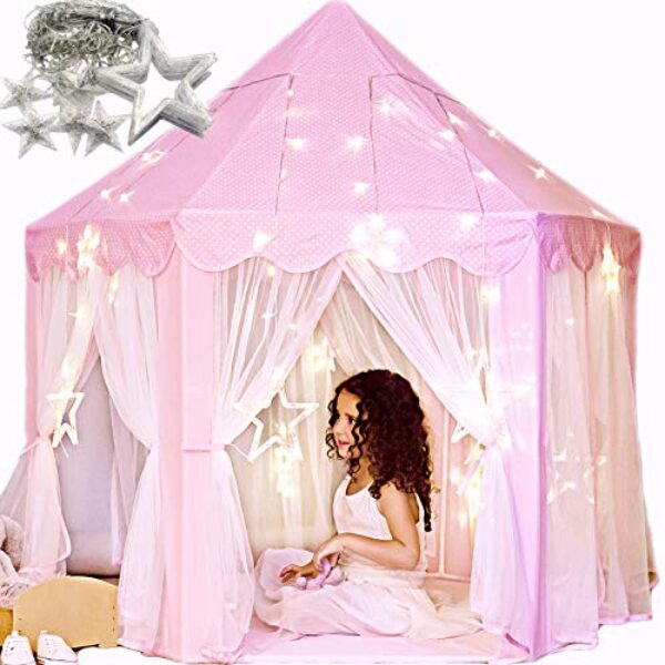 Princess Castle Play Tent with Star Lights - For Girls Age 3-7, Encourages Imaginative Play