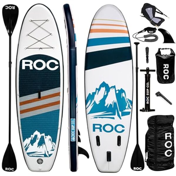 Roc Inflatable Stand Up Paddle Boards with Premium SUP Paddle Board Accessories, Wide Stable Design, Non-Slip Comfort Deck for Youth & Adults (Navy W/Kayak Seats, 10 FT)