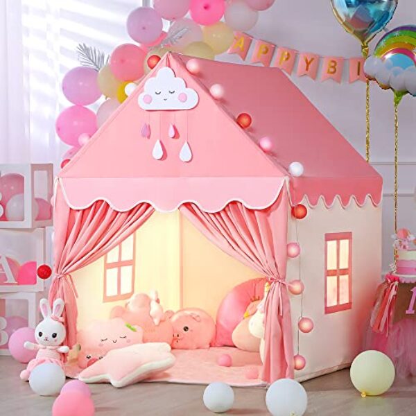 SISTICKER Kids Play Tents for Girls Large Fairy Playhouse for Kids Princess Castle Tent Gift Toys for Girl Toddler Children Play House (Pink) (Pink Tent)