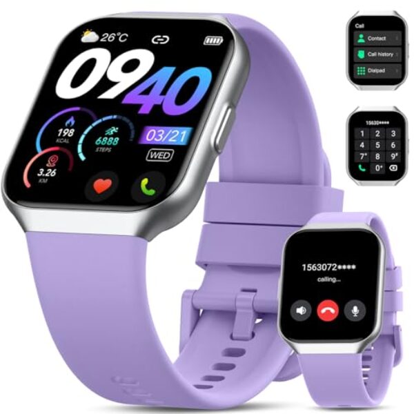 Smart Watch (Answer/Make Calls), 1.96" Smartwatch for Men Women IP68 Waterproof, 110+Sport Modes, Fitness Activity Tracker, Heart Rate Monitor Sleep Step Counter, Smart Watches for Android iOS Purple