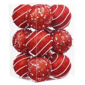 12Pcs Red Christmas Ornaments Christmas Ball Ornaments Set Shatterproof Plastic Hanging Balls Pearls Ornaments for Christmas Tree Party Wedding Holiday and Home...