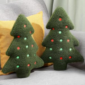 2 Pcs Christmas Tree Pillows Cute Tree Pillows Decorative 15.75" Christmas Tree Throw Pillows Stuffed Tree Shaped Bedroom Pillows Xmas Tree Plush Pillows for Party Outdoor Home