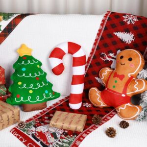 3 Pcs Christmas Decorative Throw Pillows 16 inch Christmas Tree Gingerbread Candy Cane Shaped Throw Pillows Cute Soft Christmas Stuffed Pillows for Sofa Couch Bed Room Decor