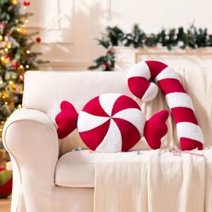 Ashler Merry Christmas Candy Shaped Pillows, Set of 2 Candy Cane Teddy Sherpa Soft Velvet Patchwork Throw Pillows, Christmas Cushion for Sofa, Bed and Living Room, Red, 21x10 &...