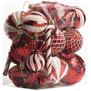 Christmas Ball Ornaments Shatterproof Plastic Tree Ornaments 24 PCS Shaped Styles Xmas Tree Holiday Decor,Red