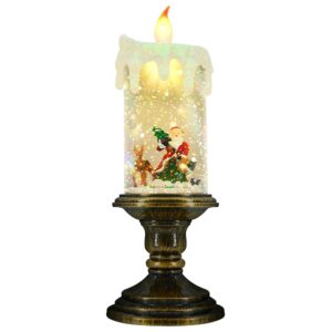 Christmas Flameless Candles, Flickering Flameless Candles with Timer, Christmas LED Candles Battery Operated, Snow Globe Candle Light for Christmas Decorations