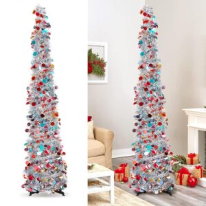 Christmas Tree, 5Ft Artificial Christmas Tree Decorations Pencil Xmas Tree for Home Party Office Fireplace Holiday Decorations (Silver)